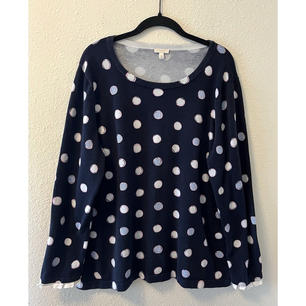 Talbots Sweater Top Women's 2X Blue Polka Dot Long Sleeve Career Casual Classic